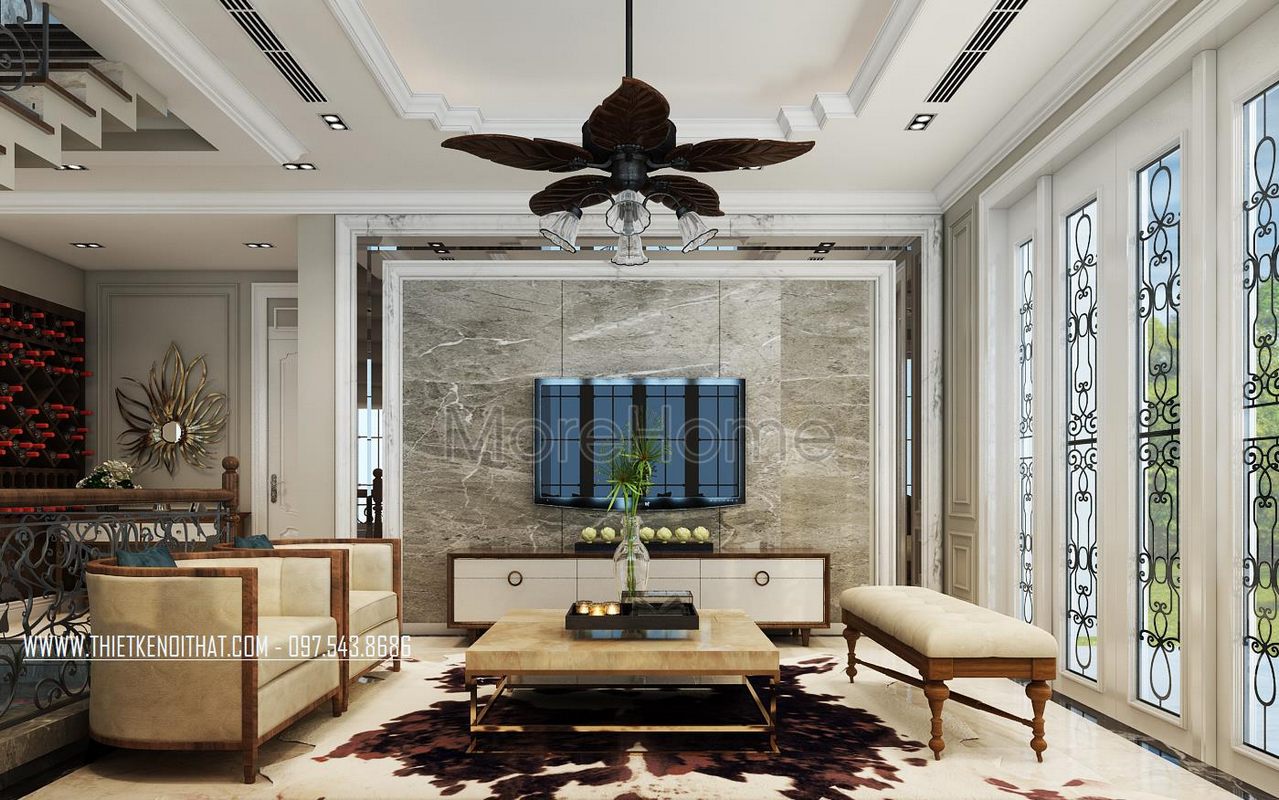 Thiết kế nội thất phòng khách biệt thự Vinhomes Riverside Long Biên Hà Nội